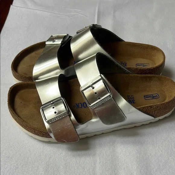 Birkenstock Silver Sandals with Cork Footbed and Adjustable Straps - Picture 3 of 7